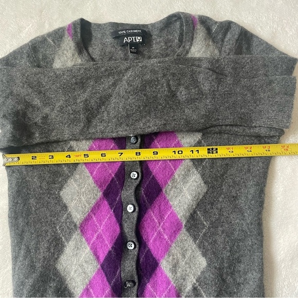Apt. 9 100% Cashmere M Black Purple Argyle Knit Cardigan Sweater Dark Academia - Picture 5 of 7